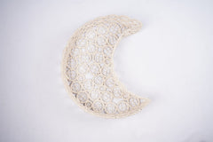 Handmade macrame crescent moon baby photoshoot prop for newborn and toddler photography