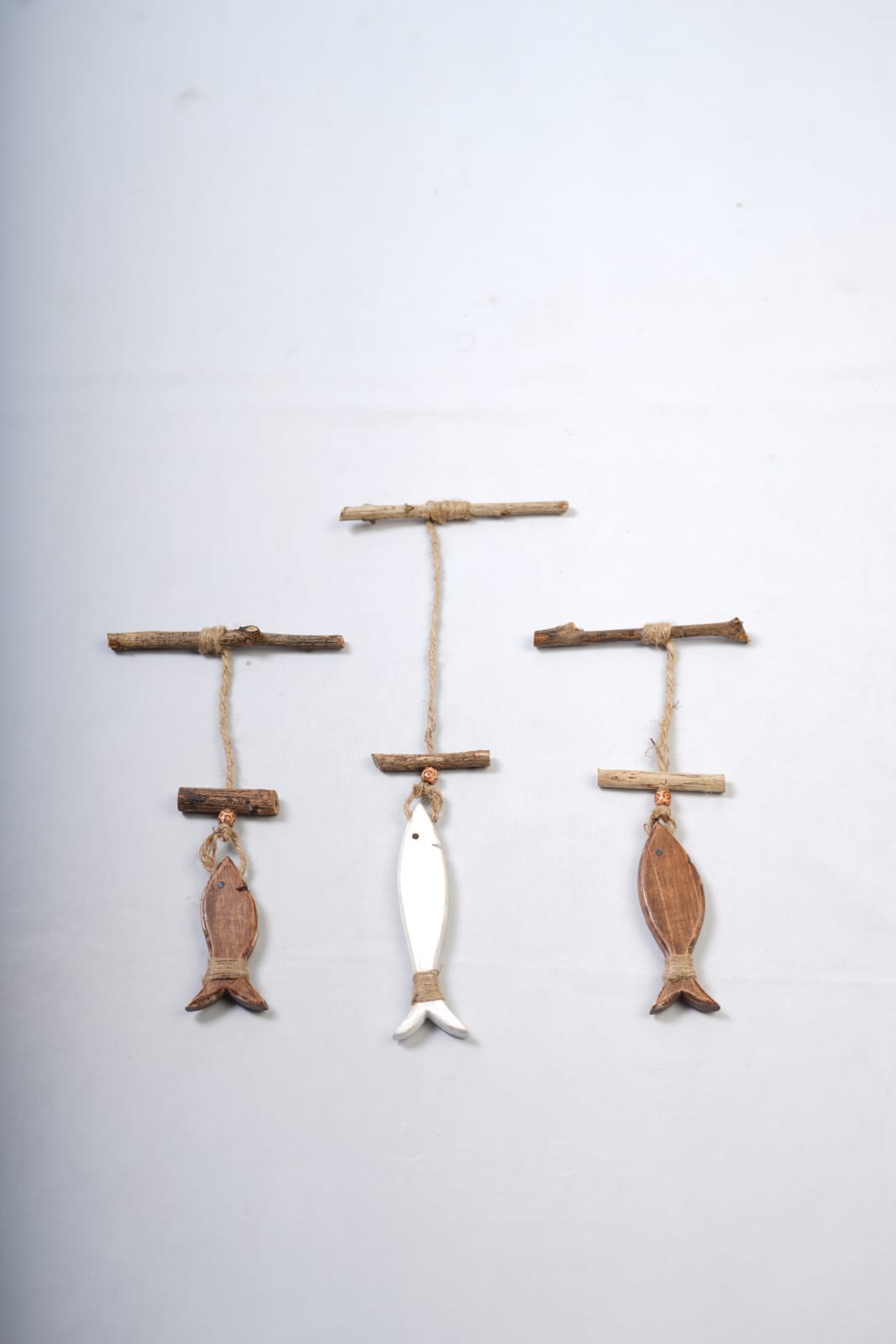 Rustic wooden fish hanging prop with jute rope for newborn baby nautical themed photoshoot