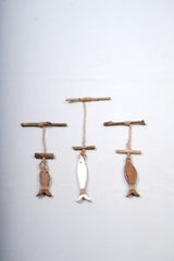 Rustic wooden fish hanging prop with jute rope for newborn baby nautical themed photoshoot