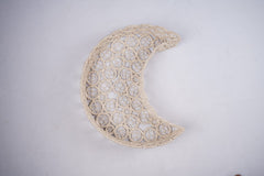Soft macrame moon decor prop for newborn posing and toddler shoots