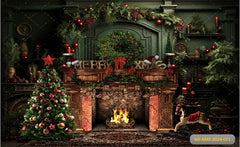 Fire Place Christmas Backdrop