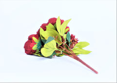 Artificial Maroon Rose Peony Blossoms Pretty Looking Blossoms Bunch
