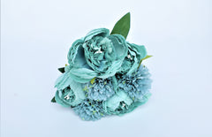 Artificial Cyan Roses peony Flowers Sticks Bunch