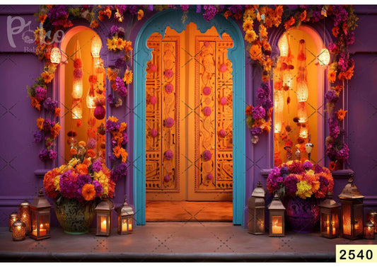 Fabric backdrop- Yellow Flower Purple Decoration Backdrop