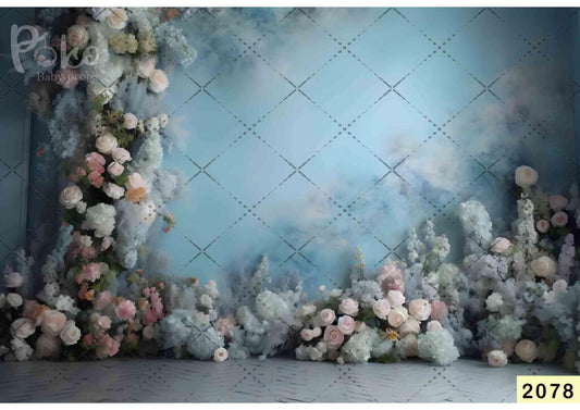 Dark Blue Flowers Backdrop