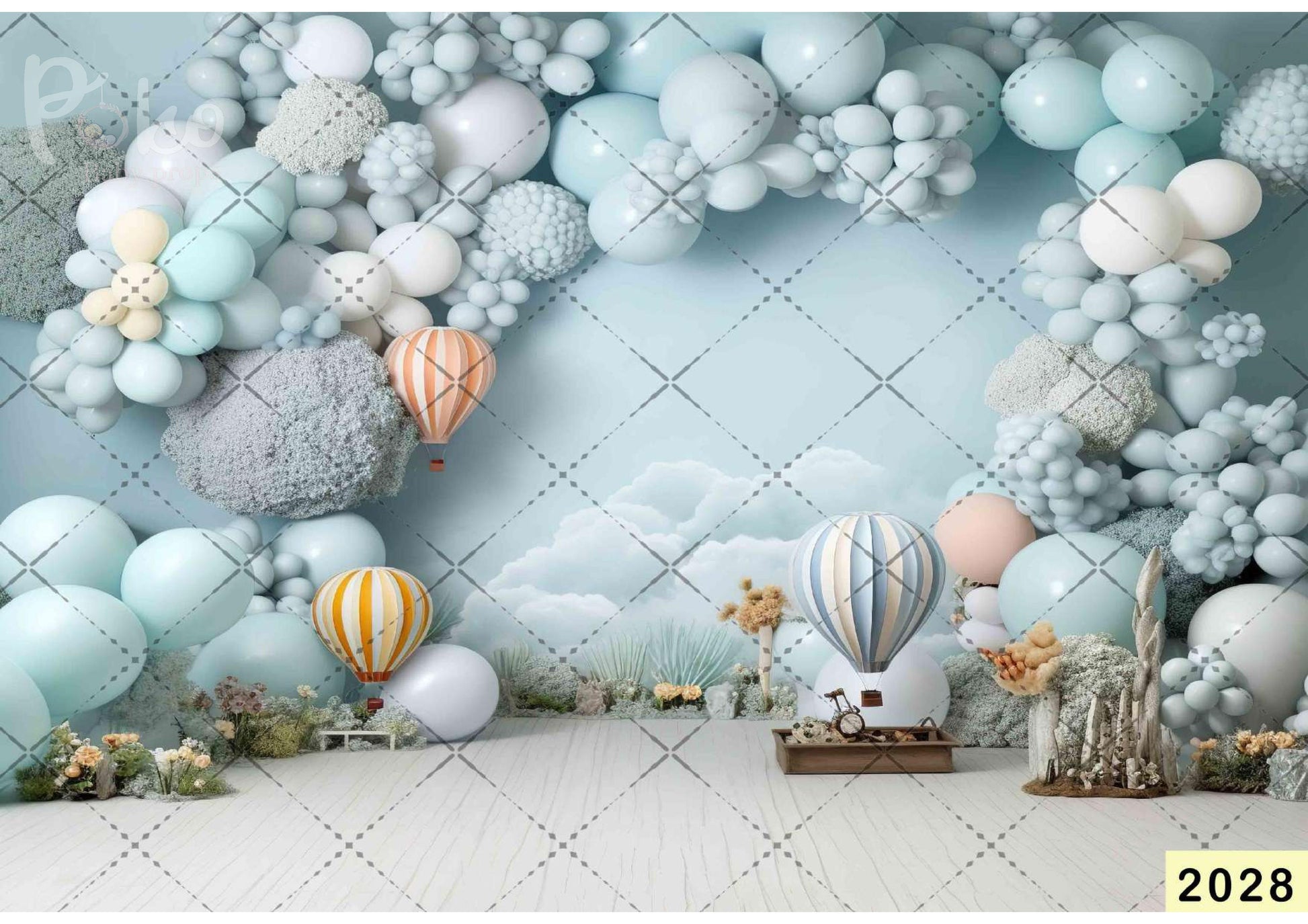 Parachute Balloon Birthday Backdrop