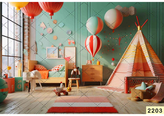 Fabric backdrop-Reddish Kid Room Backdrop