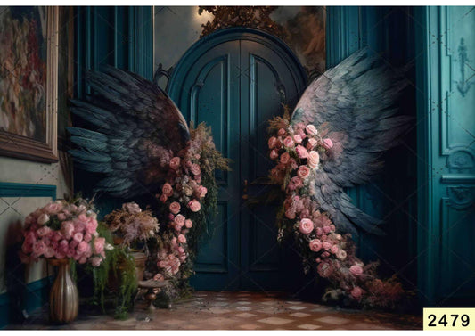 Fabric Backdrop-Door Wings Flower Backdrop