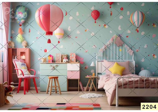 Fabric backdrop-Pink Parachute Kid Room Backdrop