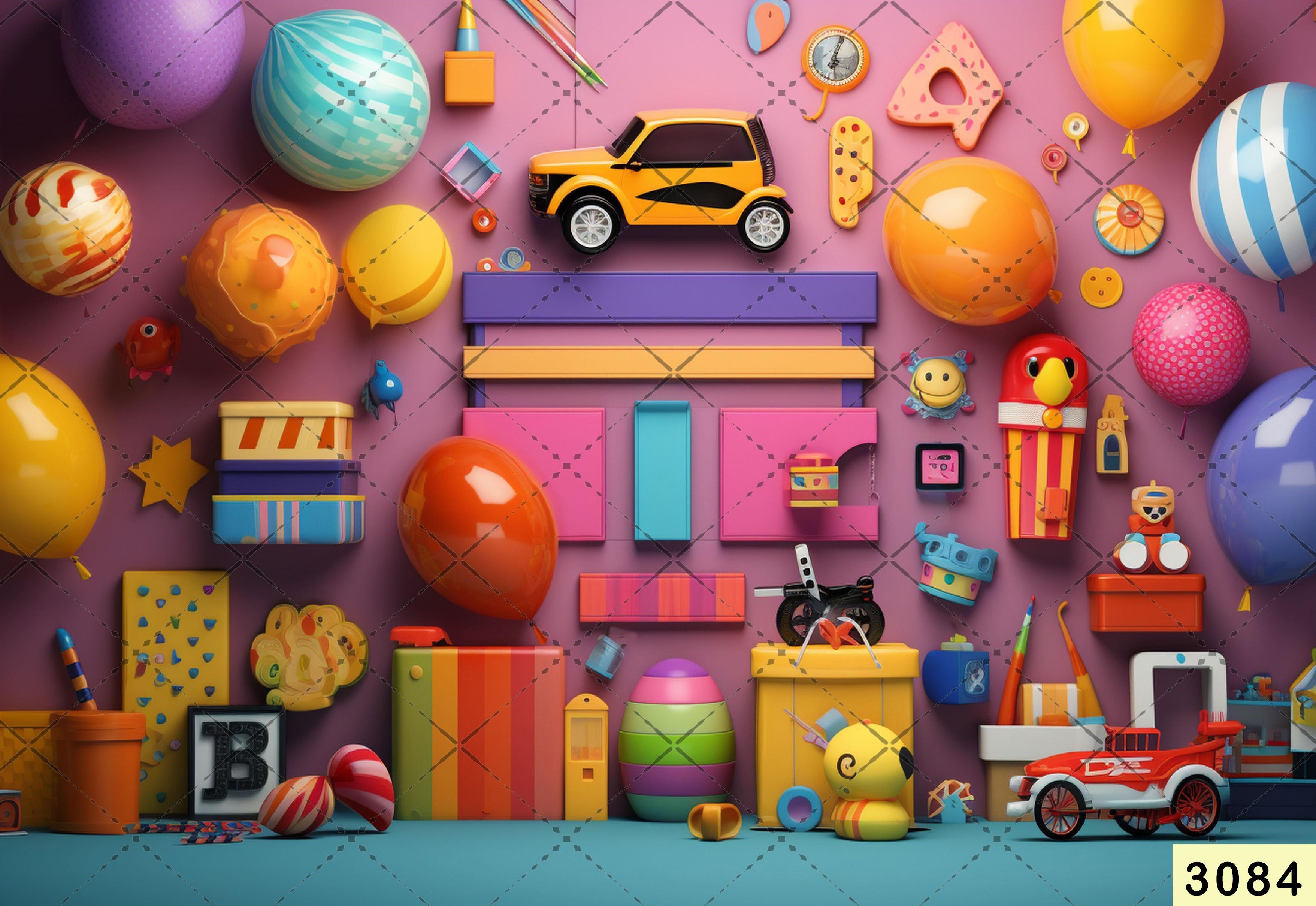 Toys and Balloon Backdrop