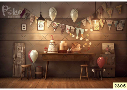 Fabric backdrop- Vintage Birthday Balloon Backdrop