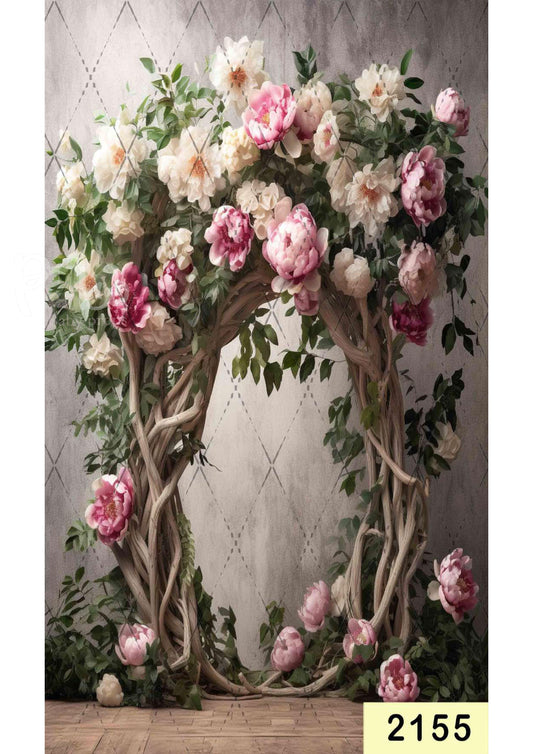 Fabric backdrop- White With Pink Nest Backdrop