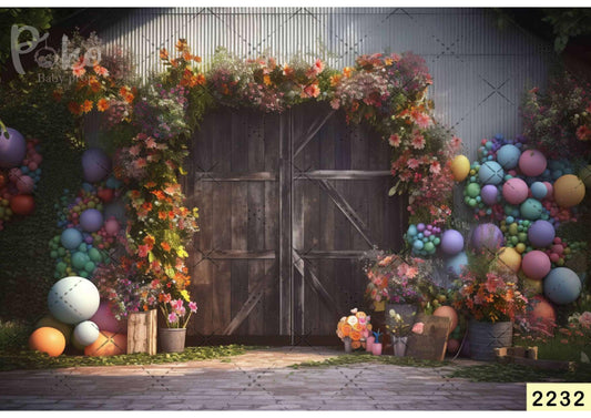 Fabric backdrop-Garden Balloon Birthday Backdrop