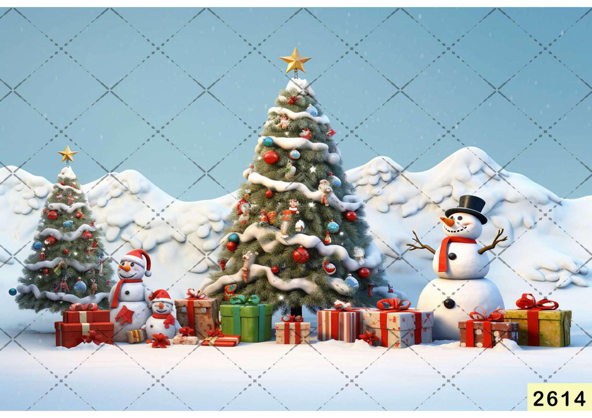 Snow Christmas With Gift Backdrop