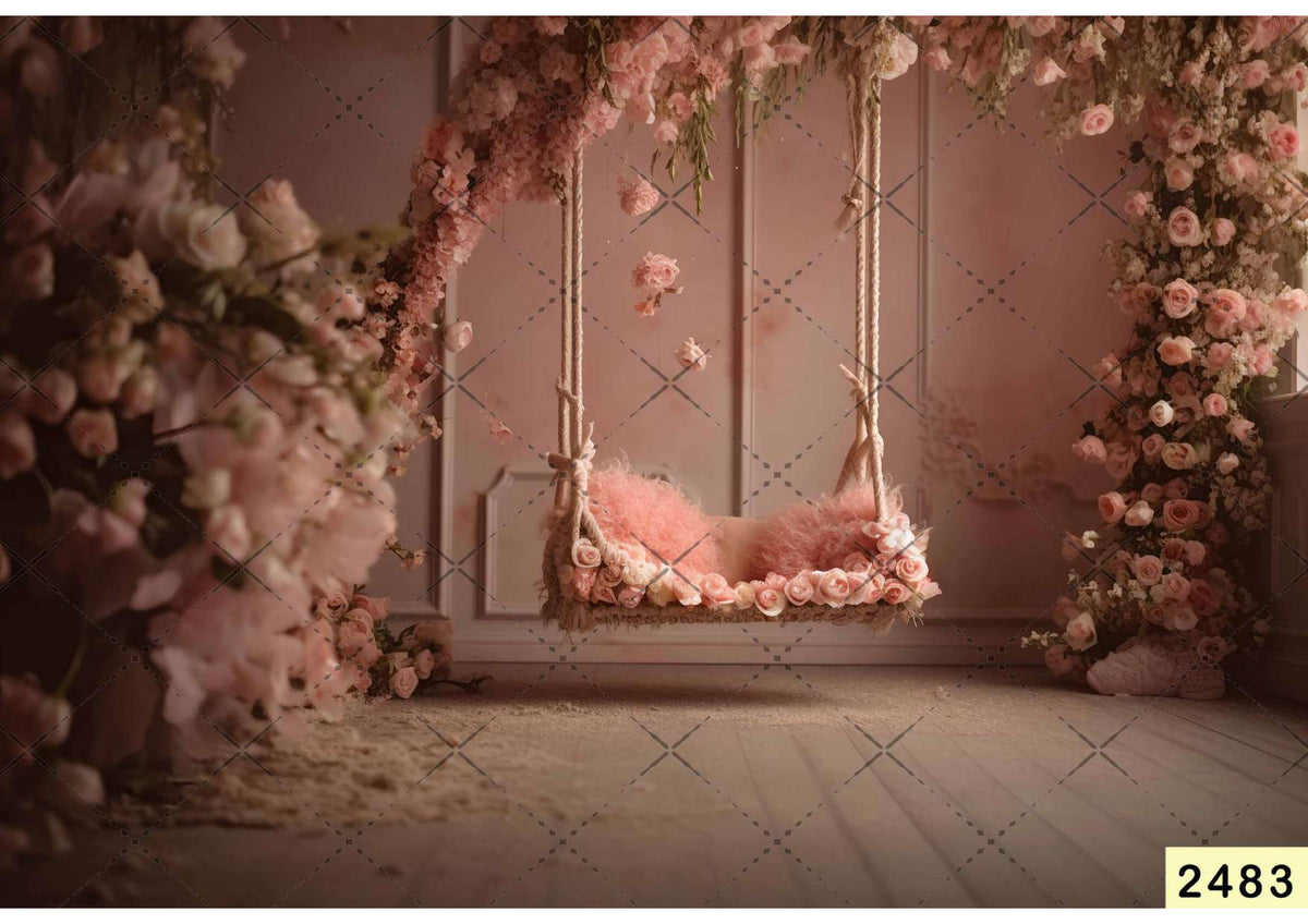 Flowers Garden With Swing babyphotoshoot Backdrop