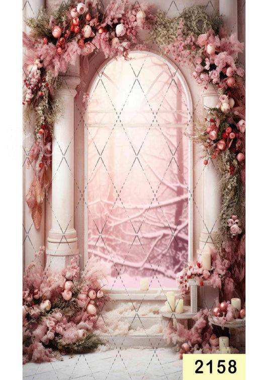 Fabric backdrop-Pink Creeper Flower Arch Backdrop