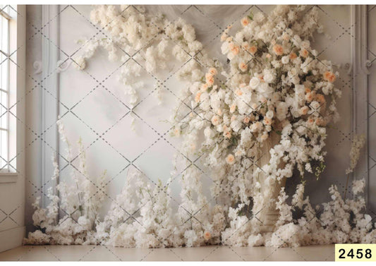 Fabric Backdrop-Light White Flower Backdrop