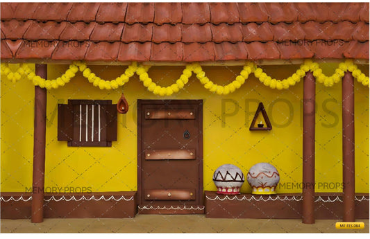 Fabric backdrop-Village Pongal Decoration Backdrop