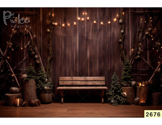Fabric backdrop-Garden Bench With Christmas Backdrop