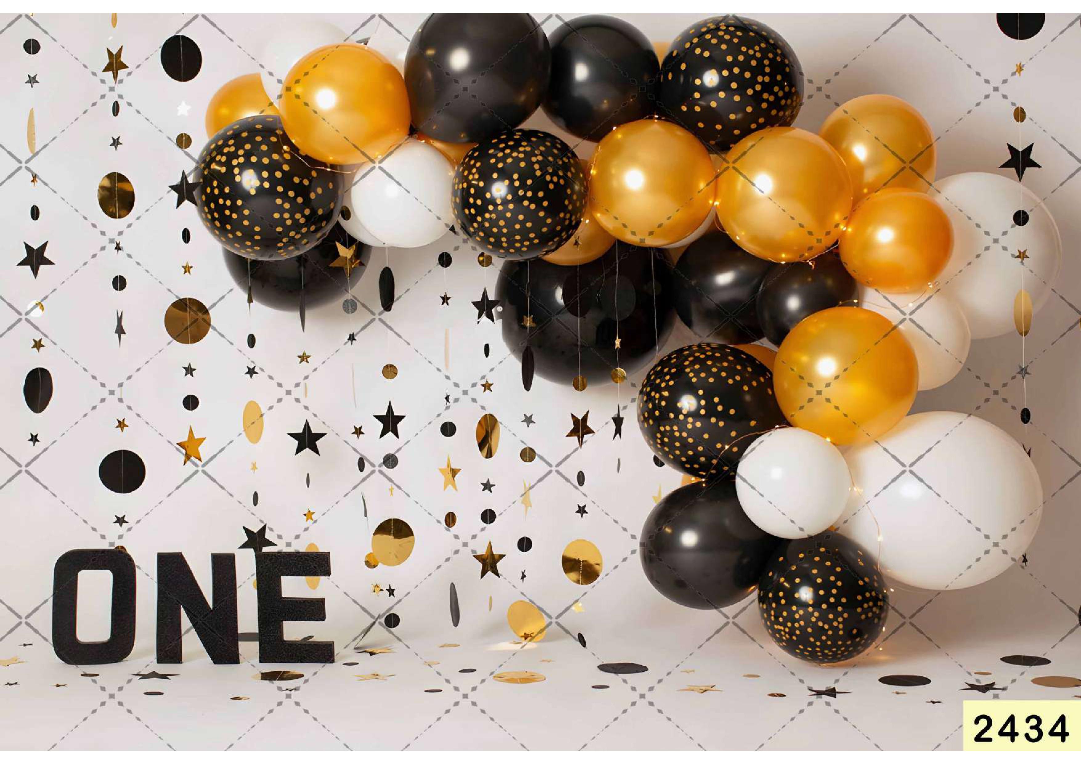 Black And Yellow Baloon Birthday babyphotoshoot Backdrop