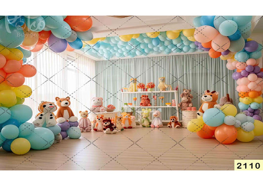 Fabric backdrop- Jungle Toys With Balloon Backdrop