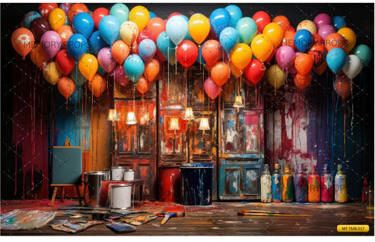 Fabric Backdrop-Artistic Balloon Birthday Backdrop