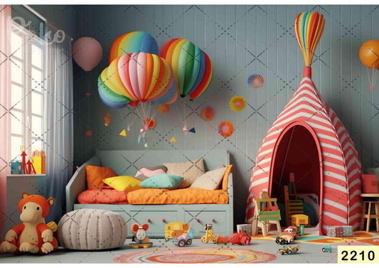 Fabric backdrop-Rainbow Color Balloon Backdrop