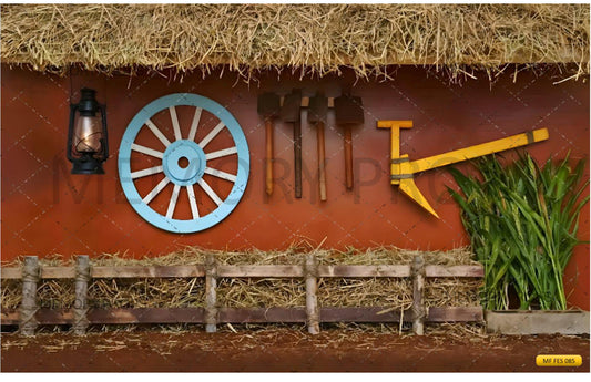 Fabric backdrop-Village Pongal Cow Shed Backdrop