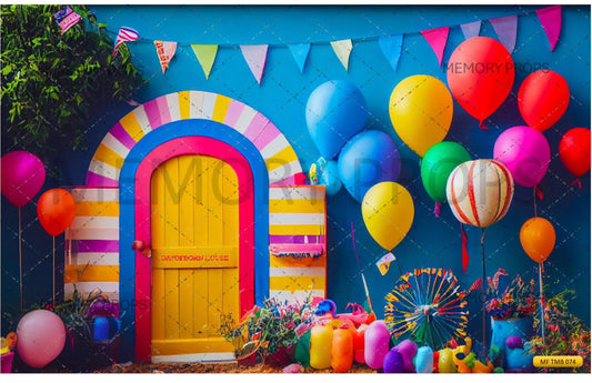 Colorful Balloon With Door Backdrop