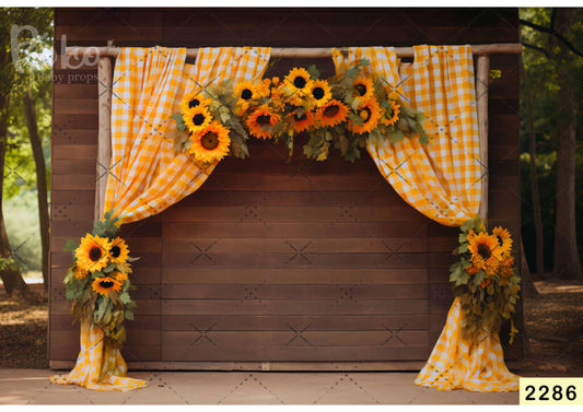 Chess Patter Curtain With Floral Backdrop