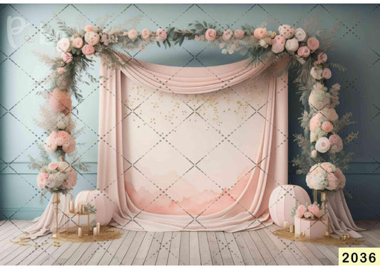 Fabric backdrop-Curtain Creeper Peach Color Flower  Backdrop