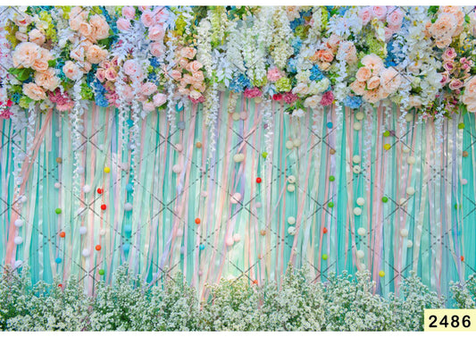 Fabric Backdrop-Rainbow Color Flowers Backdrop