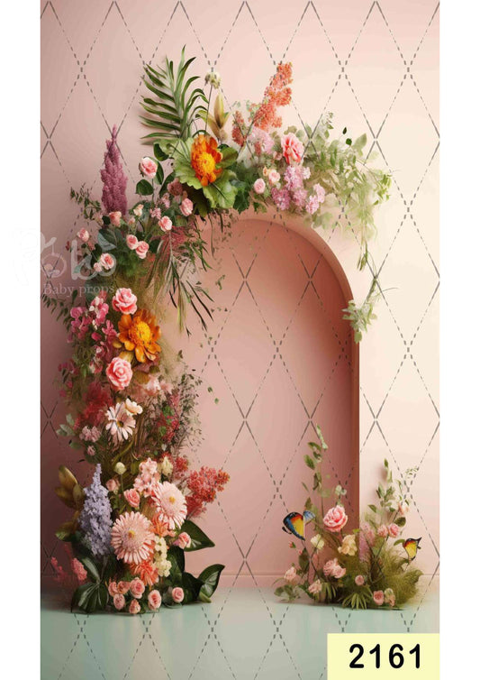 Fabric backdrop-Peach Color Arch Flower