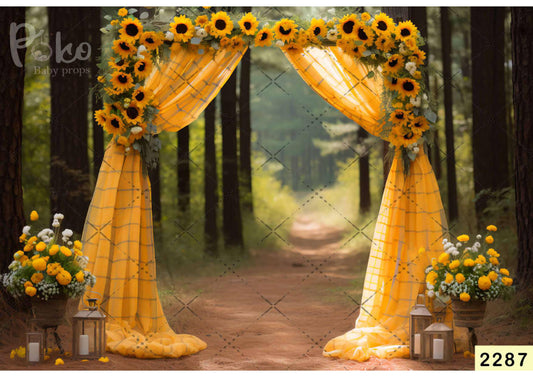 Sunflower Decoration With Yellow Curtain Backdrop