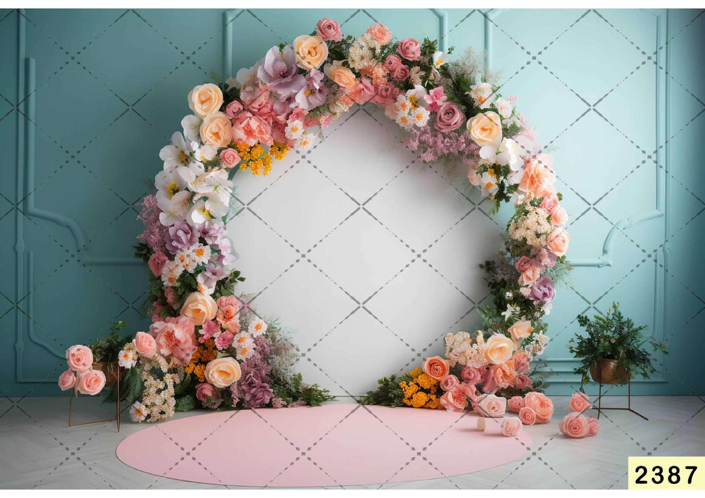 Round Colorful Flowers Backdrop