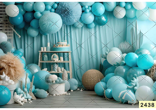 Fabric Backdrop-Sky-blue Balloon Birthday Backdrop
