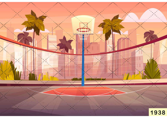 Fabric backdrop- Basketball Court On Road Backdrop