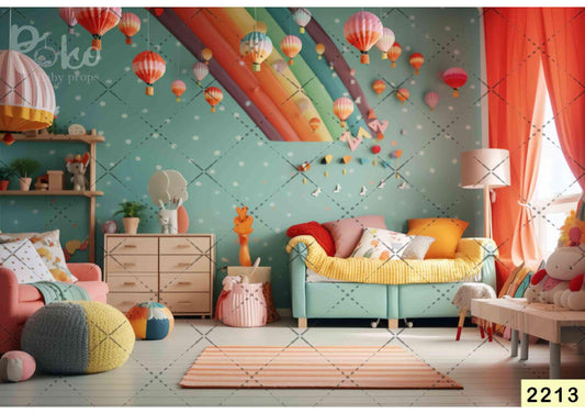Fabric backdrop-Rainbow Color Kid Room Backdrop