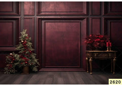 Maroon Wood Christmas Backdrop