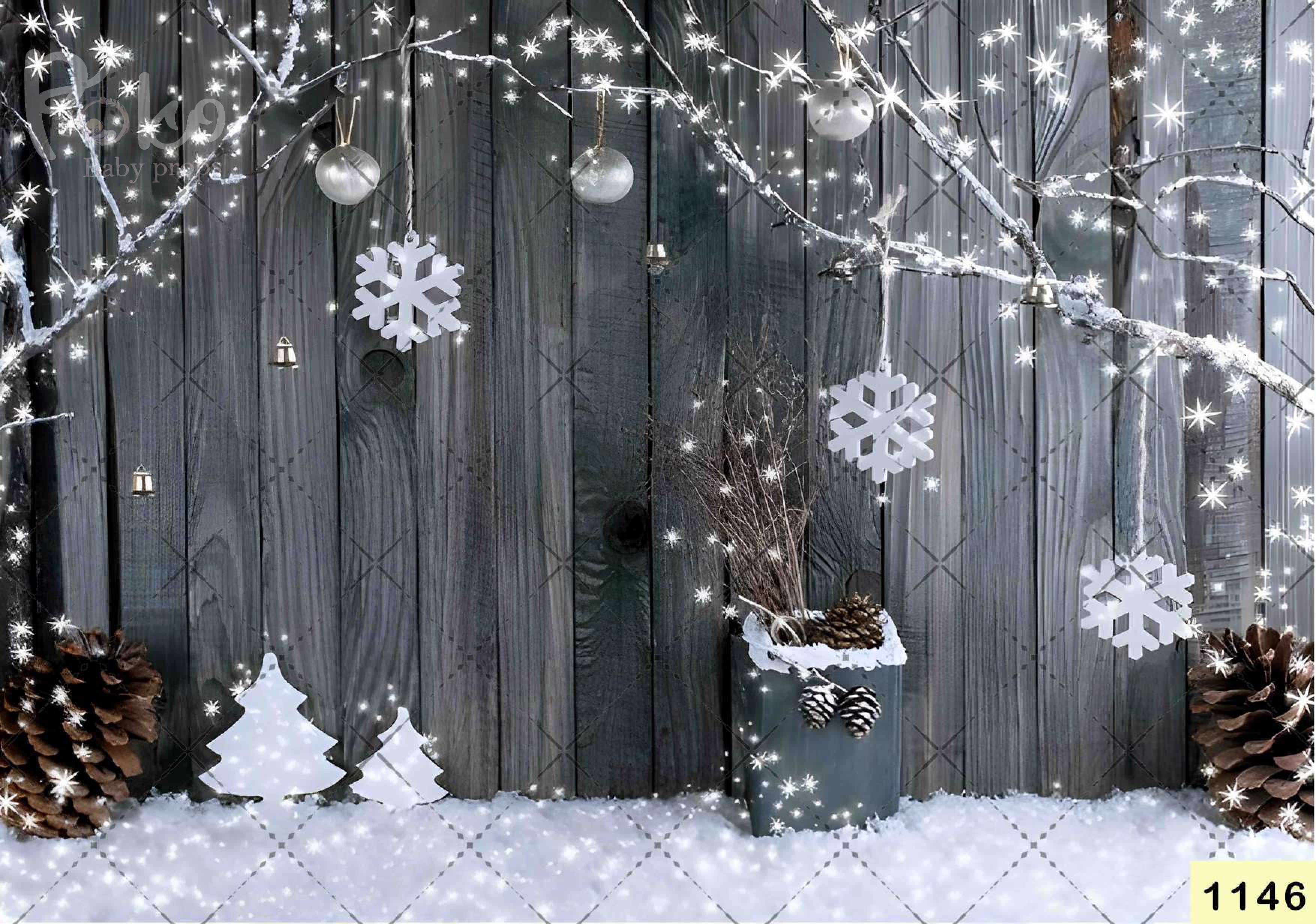 Wooden With Snow Light babyphotoshoot Backdrop