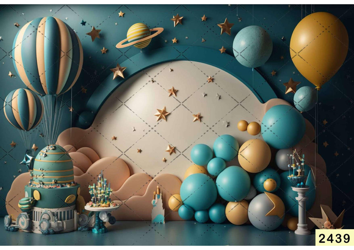 Space Parachute Balloon Birthday Backdrop