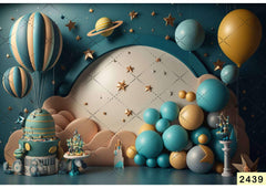 Space Parachute Balloon Birthday Backdrop