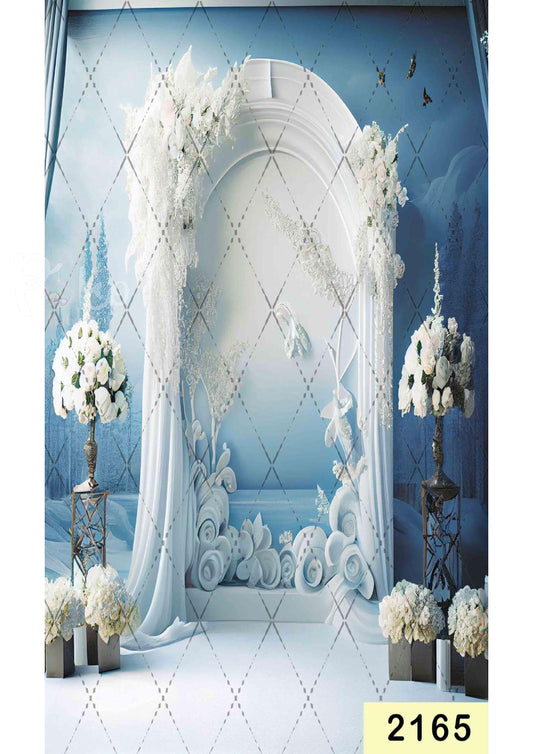 Fabric backdrop-White Arch Blue Floral Backdrop