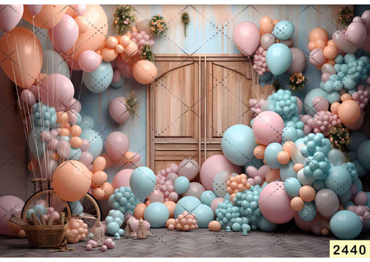 Fabric Backdrop-Bubblegum Baloon Birthday Backdrop