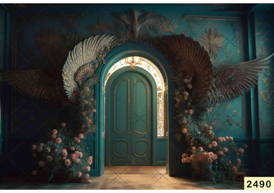 Fabric Backdrop-Floral wings Door Flower Backdrop