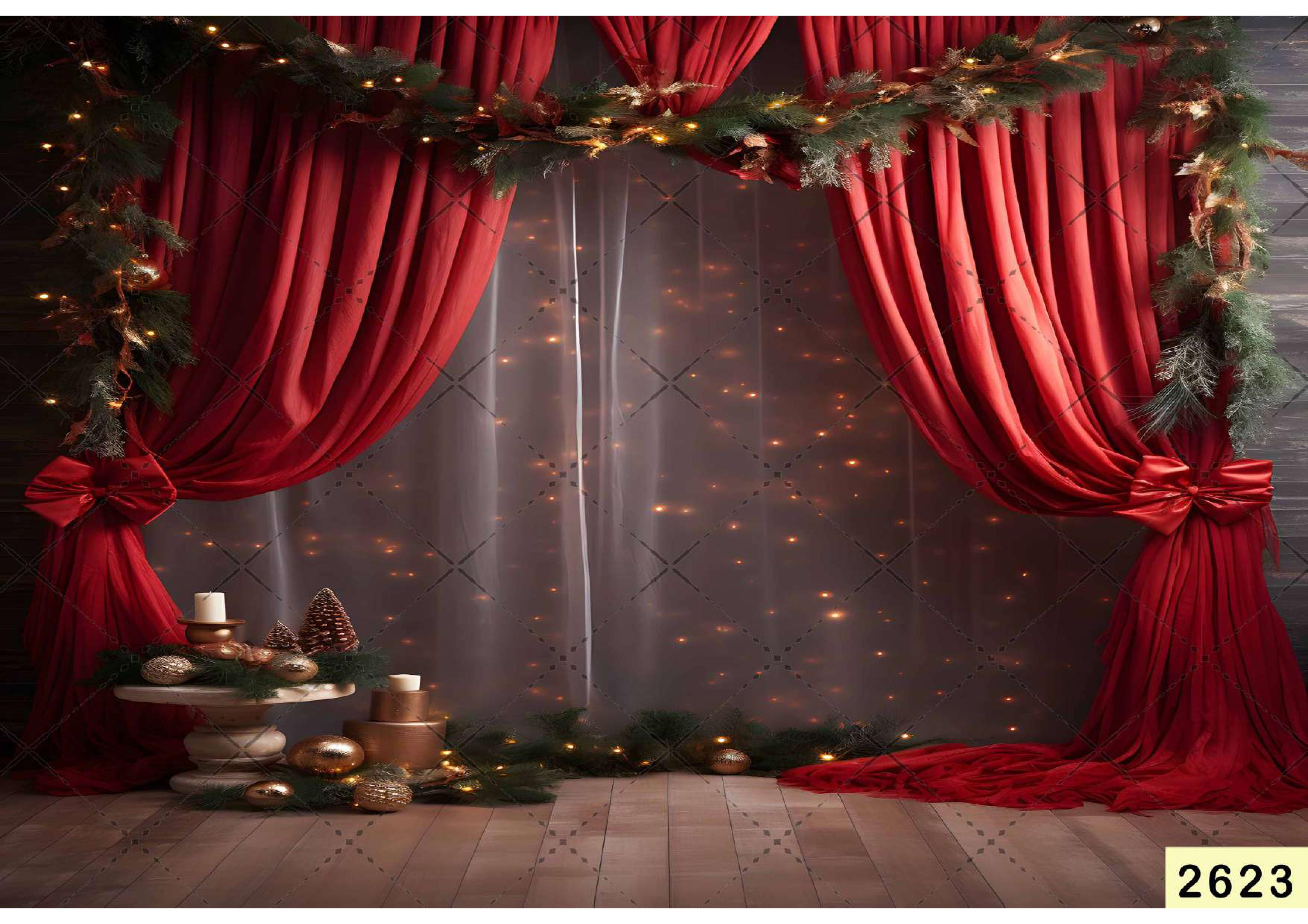 Red Curtain Spot Light Christmas Backdrop