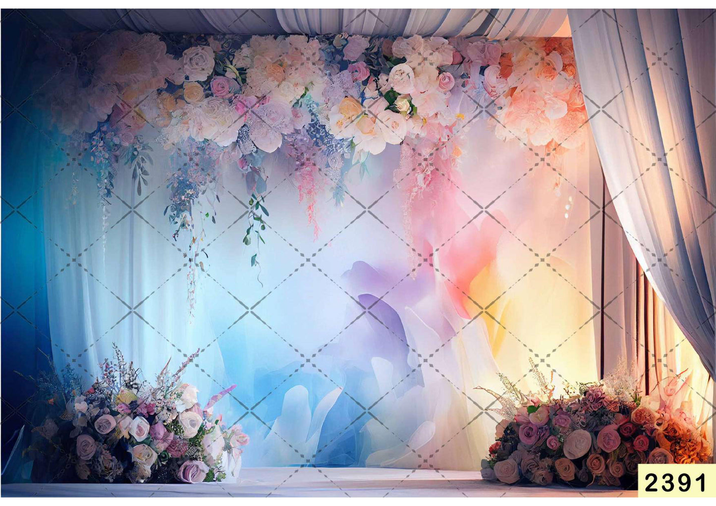 Blue white Flower Backdrop