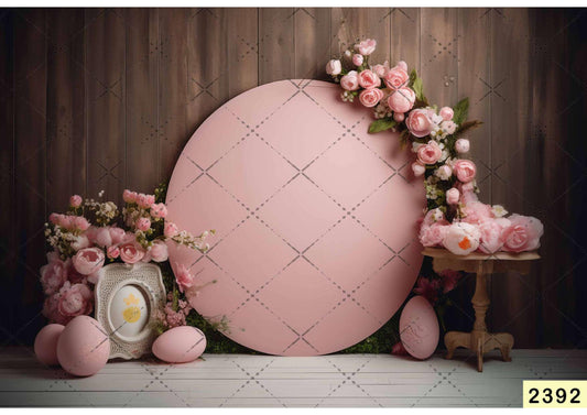 Round Pink Flower Wooden Backdrop