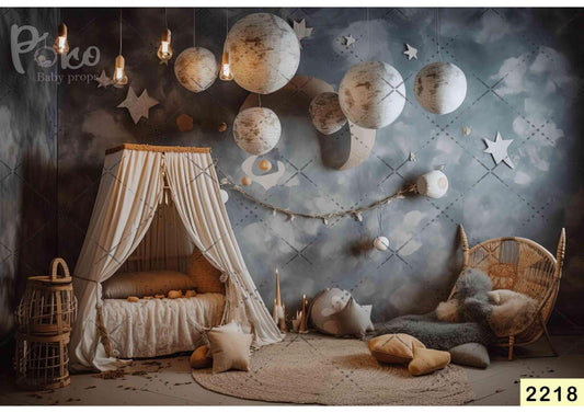 Fabric backdrop-Night Effect Moon Kids Room Backdrop