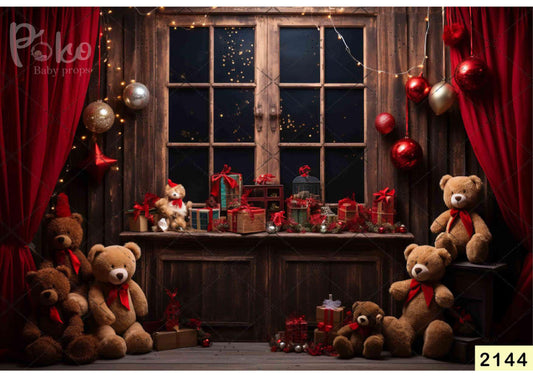 Fabric backdrop-Christmas Teddy Backdrop